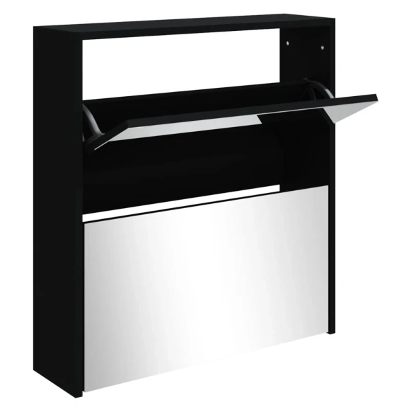 vidaXL Schuhschrank mit Spiegel 2 Fächer Schwarz 63x17x67 cm 342629