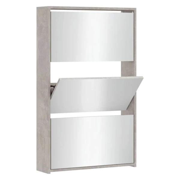 vidaXL Schuhschrank mit Spiegel 3 Fächer Betongrau 63x17x102,5 cm 342636