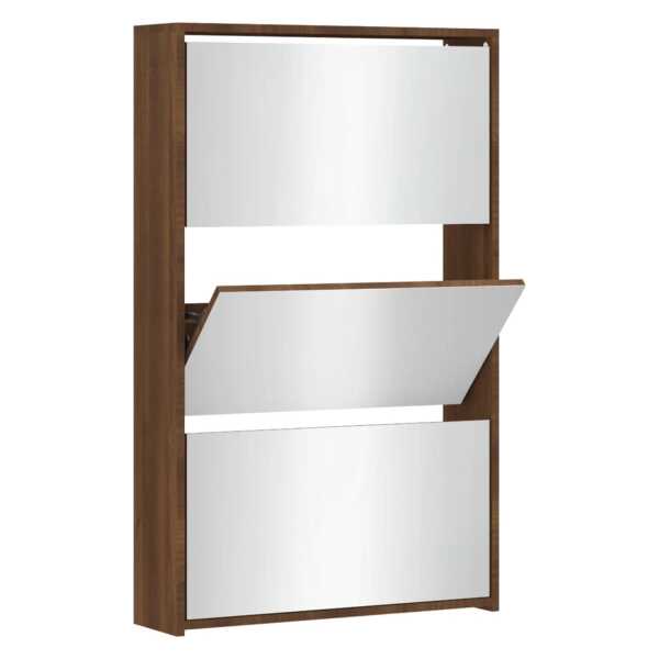 vidaXL Schuhschrank mit Spiegel 3 Fächer Braun Eichen-Optik 342640