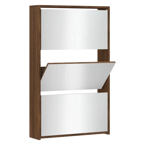 vidaXL Schuhschrank mit Spiegel 3 Fächer Braun Eichen-Optik 342640