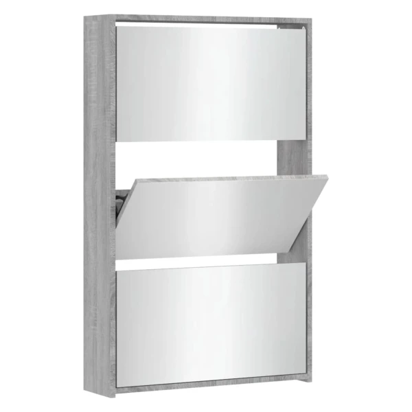 vidaXL Schuhschrank mit Spiegel 3 Fächer Grau Sonoma 63x17x102,5 cm 342639