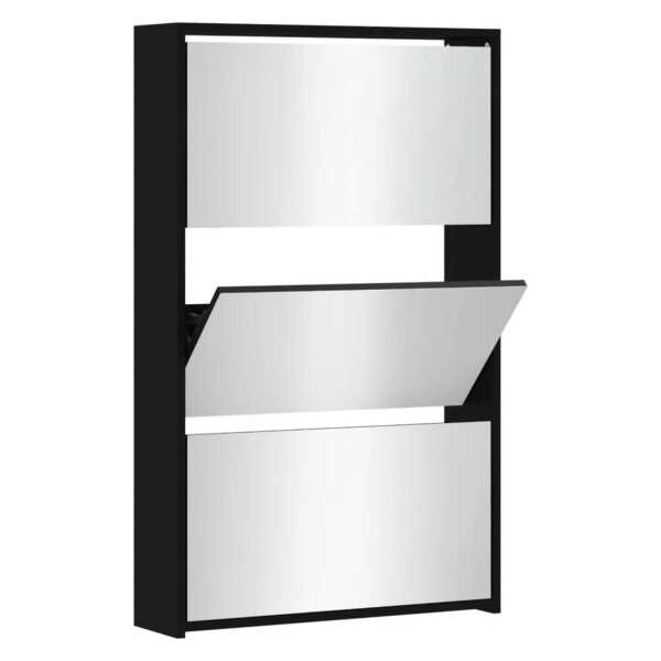 vidaXL Schuhschrank mit Spiegel 3-Lagig Schwarz 63x17x102,5 cm 342635