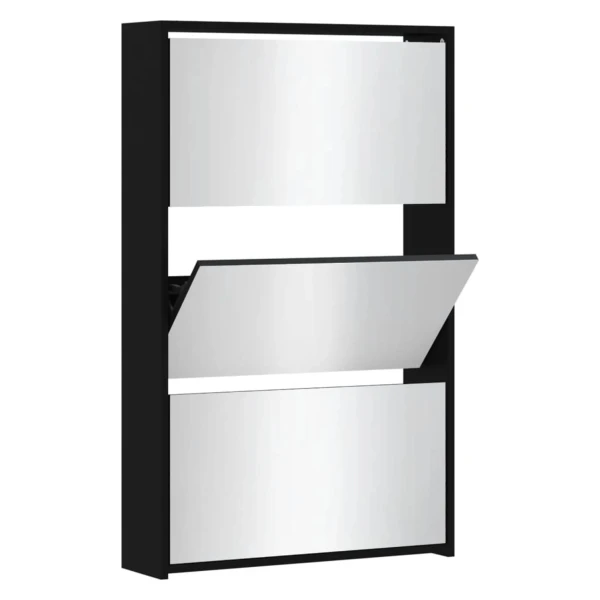 vidaXL Schuhschrank mit Spiegel 3-Lagig Schwarz 63x17x102,5 cm 342635