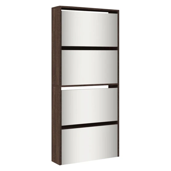 vidaXL Schuhschrank mit Spiegel 4 Fächer Braun Eiche-Optik 63x17x134cm 3228279