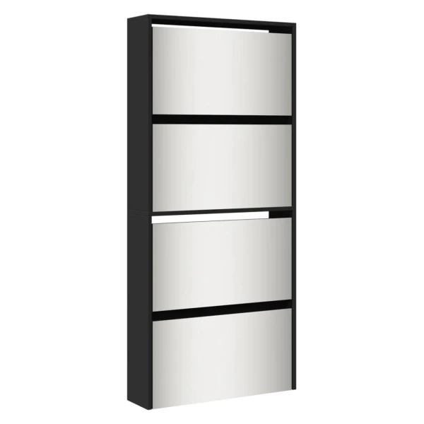 vidaXL Schuhschrank mit Spiegel 4 Fächer Schwarz 63x17x134 cm 3228274