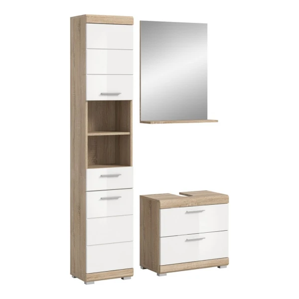 welltime Badmöbel-Set Siena, 3 teilig, bestehend aus:, (Set, 3-St., TOPSELLER), Hochschrank, Waschbeckenunterschrank, Spiegel