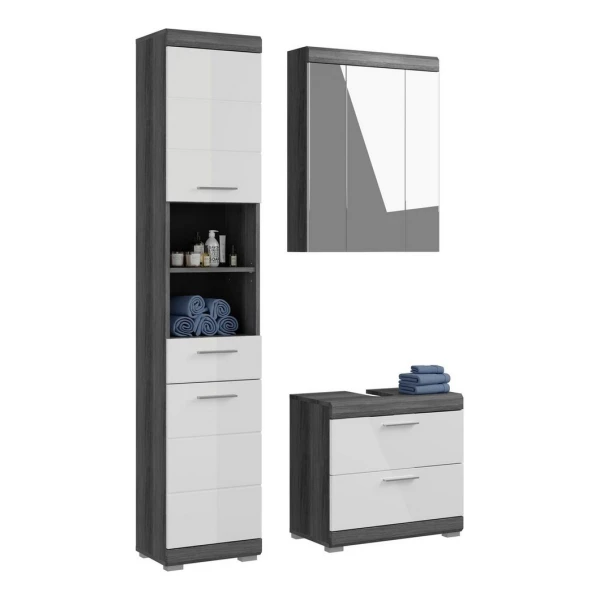 welltime Badmöbel-Set Siena, 3 teilig, bestehend aus:, (Set, 3-St., TOPSELLER), Hochschrank, Waschbeckenunterschrank, Spiegelschrank