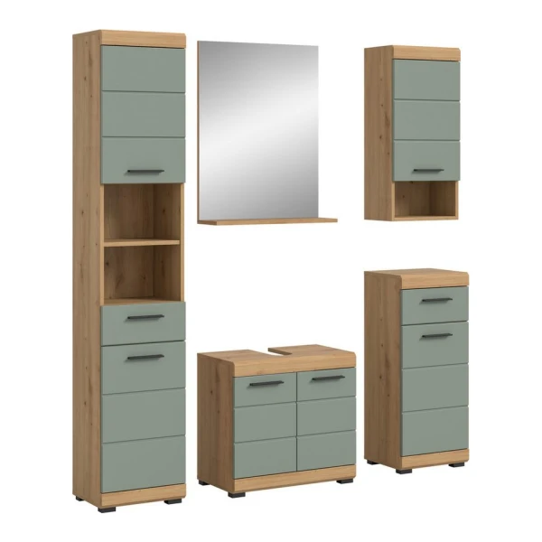 welltime Badmöbel-Set Siena, 5 teilig, bestehend aus:, (Set, 5-St., TOPSELLER), Hochschrank, WBU, Spiegel, Unterschrank, Hängeschrank