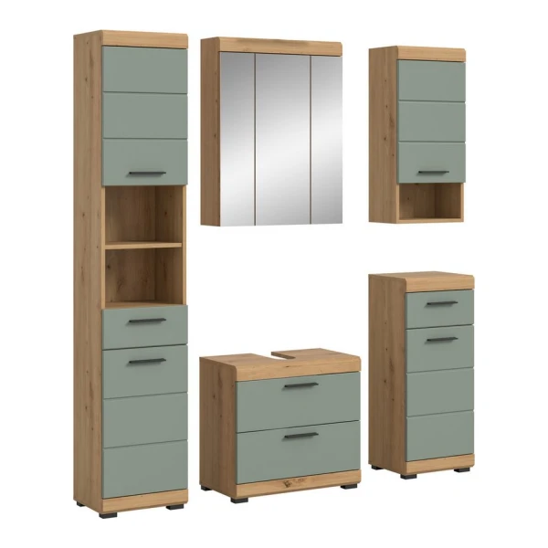 welltime Badmöbel-Set Siena, 5 teilig, bestehend aus:, (Set, 5-St., TOPSELLER), Hochschrank, WBU, Spiegelschrank, Unterschrank, Hängeschrank
