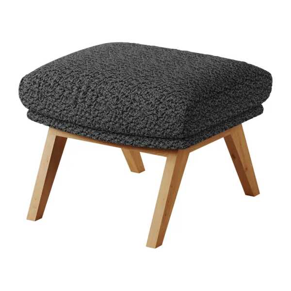 Polsterhocker mit Holzfüßen 51 x 37 x 41cm Grau Eiche Dunkel Teddy-Bouclé Stoff Bony: Anthrazit