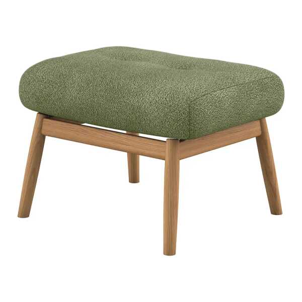 Polsterhocker FEELIX 55 x 36 x 52cm Grün Eiche Hell Teddy-Bouclé Stoff Bony: Moosgrün