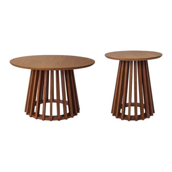 2er-Set runde nussbaumfarbene Couchtische Ø40cm und Ø60cm