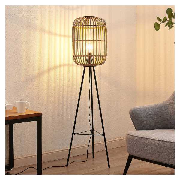 Lindby Stehleuchte Canyana, 139 cm, natur, Rattan, Tripod