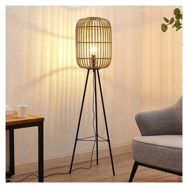 Lindby Stehleuchte Canyana, 139 cm, natur, Rattan, Tripod