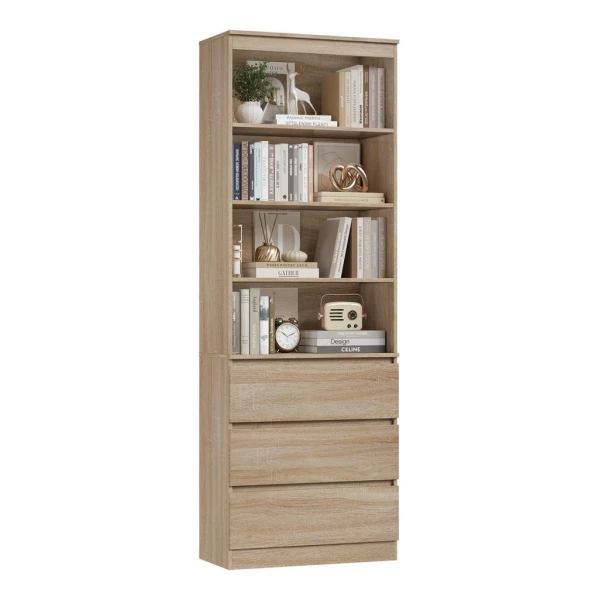Homfa Bücherregal Hochschrank Standregal Bücherschrank Raumteiler, mit 4 Fächern und 3 Schubladen, 60x35x202cm