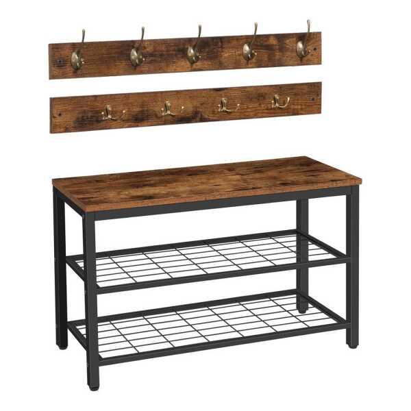 Hoobro Garderobenständer, (Schuhregal Set 70 cm, 2 St., Wandgarderobe mit Haken & stabile Schuhbank), im Industrie-Design
