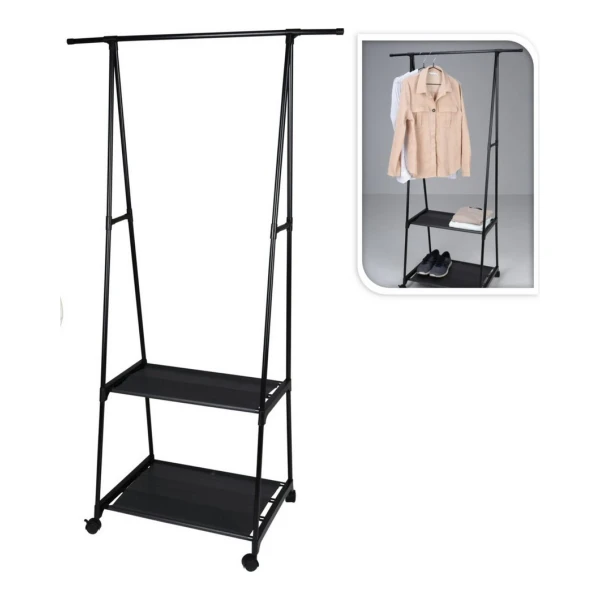 Koopman Kleiderständer Garderobenständer Schuhregal Campingregal 157x85x45cm, (1 St), Breite verstellbar, 2 Ablagen, 4 Rollen, Bügelstange, Metallgestell