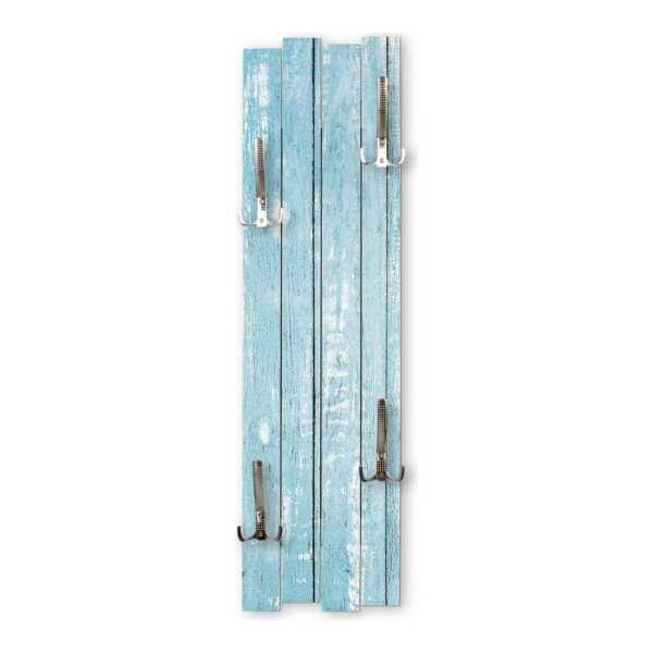 Kreative Feder Wandgarderobe Wand-Garderobe "Altes Holz Hellblau" aus Holz, Shabby-Chic, ca. 100 x 30 cm, mit 4 Haken, außergewöhnlich, modern