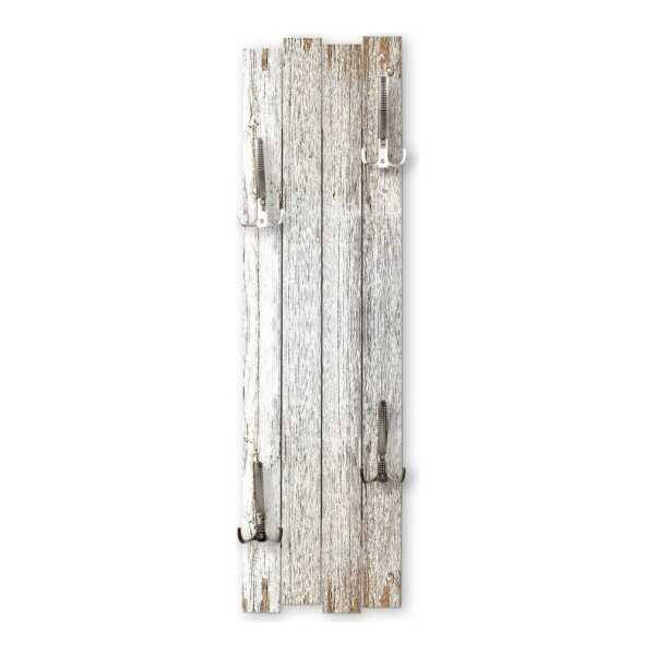 Kreative Feder Wandgarderobe Wand-Garderobe "Altes Holz Weiß" aus Holz, Shabby-Chic, ca. 100 x 30 cm, mit 4 Haken, außergewöhnlich, modern
