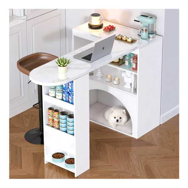 STILVORA Bartisch mit Haustierbereich,Esstisch Kücheninsel drehbar mit arbeitsplatte (Ecktisch, Computertisch, 1-St., 120 (80)×40×100cm), mit Lagerung und Haustierbereich