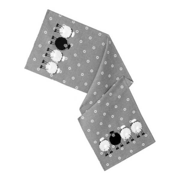 heimtexland Tischdecke Gobelin Tischdeko Osterdeko Tischset Deko Kissen (Stück 1-tlg, 1), Tischläufer 40x140 I Deko Applikation I Leinen-Optik I grau