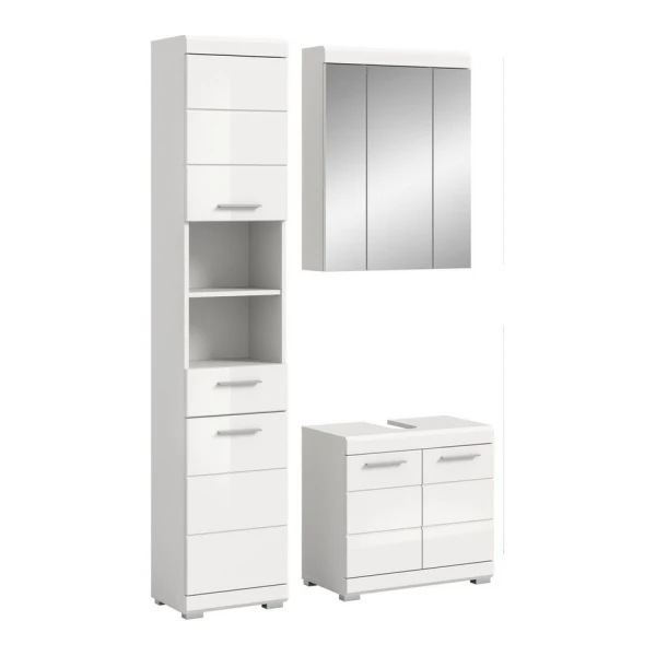 welltime Badmöbel-Set Siena, 3 teilig, bestehend aus:, (Set, 3-St., TOPSELLER), Hochschrank, Waschbeckenunterschrank, Spiegelschrank