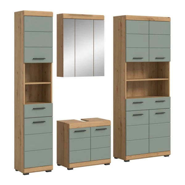 welltime Badmöbel-Set Siena, 4 teilig, bestehend aus:, (Set, 4-St., TOPSELLER), Hochschrank schmal, WBU, Spiegelschrank, Hochschrank breit