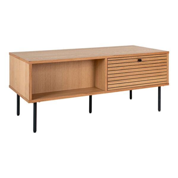 Kyoto Couchtisch, 2 Schubladen 50x100x45 cm, Naturfarben, schwarze Metallbeine