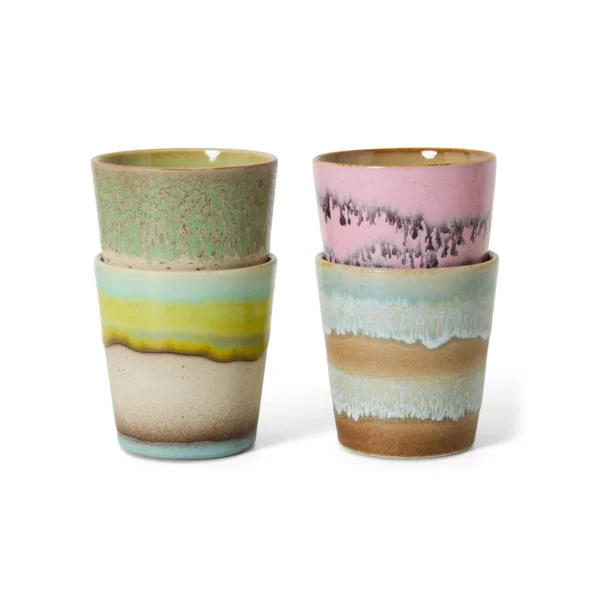 HKliving - 70's Kaffeebecher, 230 ml, pop art (4er-Set)