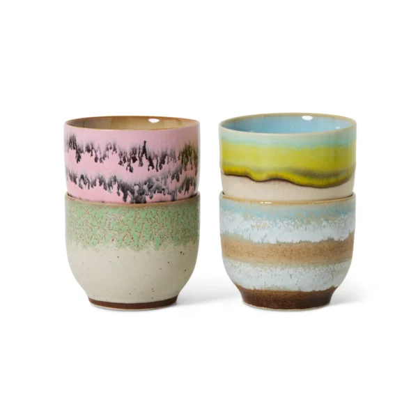 HKliving - 70's Kaffeebecher, 250 ml, deco (4er-Set)