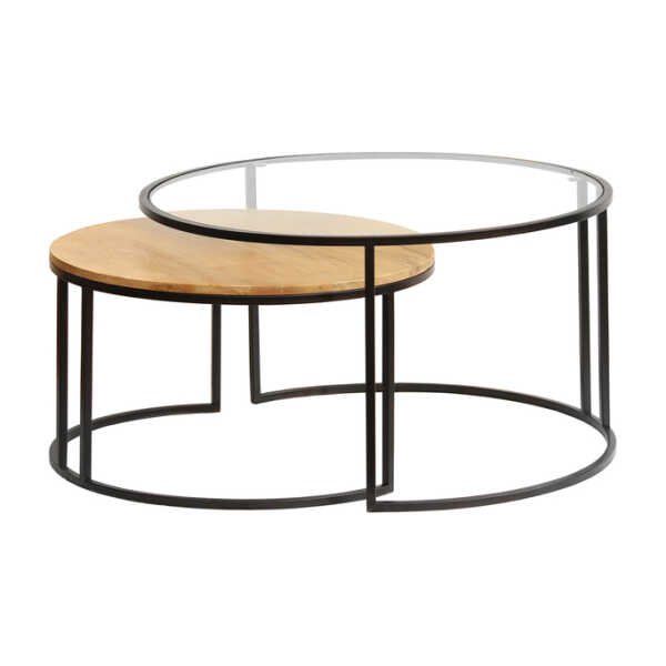Ausziehbare Couchtische aus gehärtetem Glas und massivem Mangoholz TAHL