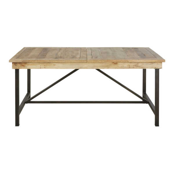 Ausziehbarer Esstisch aus massivem Mangoholz und schwarzem Stahl, 8/10 Personen, L170/250cm