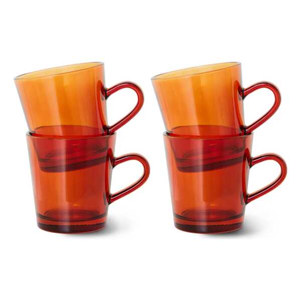 HKliving 70's glassware Kafeetasse 20 cl 4er Pack Amber brown