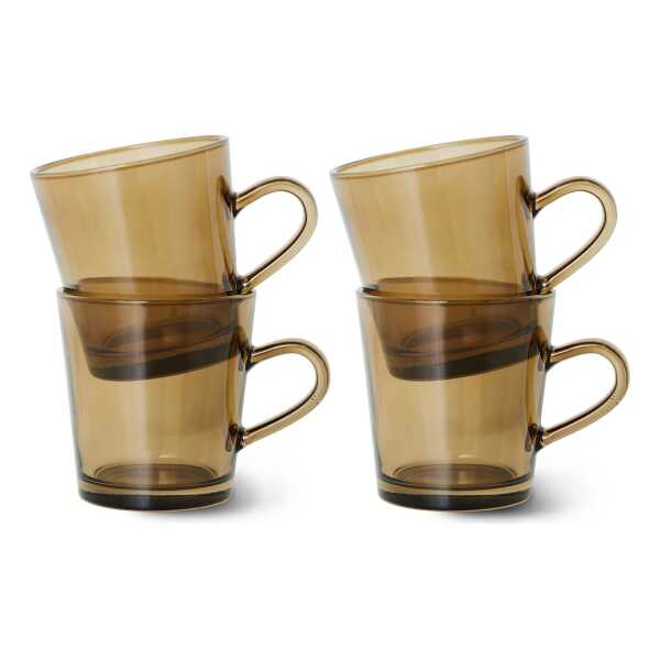 HKliving 70's glassware Kafeetasse 20 cl 4er Pack Mud brown