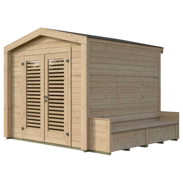 Weka Gartenhaus mit Sitzlaube - 374x264x241cm - naturfarben - Fichtenholz / Glas