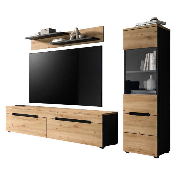 Inn.Furn WOHNWAND Eiche Artisan, Grau