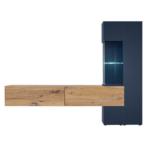 Furn.Design WOHNWAND Blau, Eiche GuenstigEinrichten