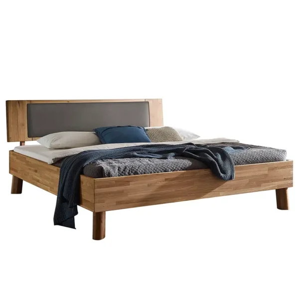 Massivholzbett Coroo IV 180 x 200cm Kopfteil: Kunstleder Gestell: Massivholz Wildeiche, geölt Braun Eiche