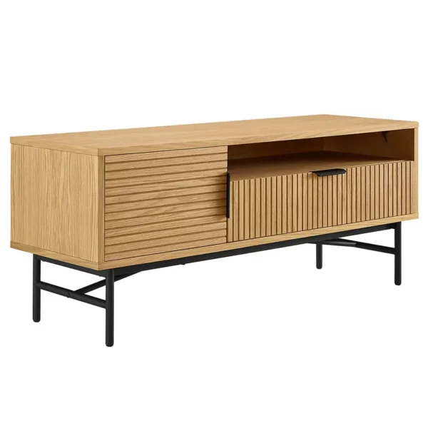 TV-Lowboard Langemark MDF Mitteldichte Holzfaserplatte Furnier: Eiche Eisen, pulverbeschichtet Braun 120 x 50 x 40cm