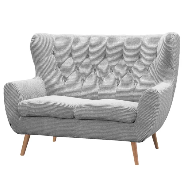 2-Sitzer Sofa Grau Cordstoff Poppy 138 x 104 x 92cm Eiche Hell