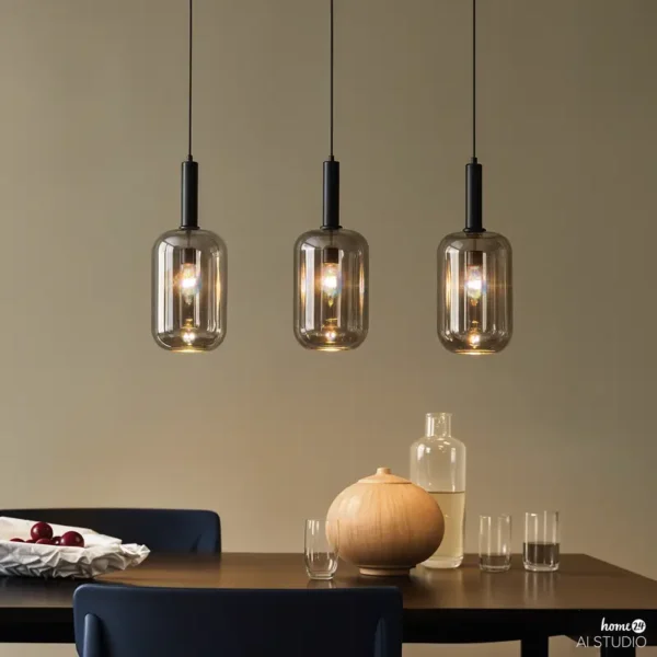 Pendelleuchte MOME 3-flammig 100 x 150 x 22cm Schwarz/Grau Schirm: Rauchglas Gestell: Eisen, pulverbeschichtet E27