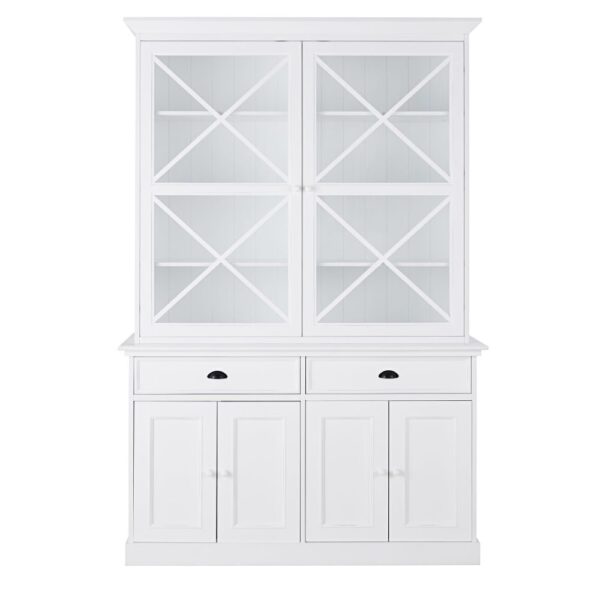 Weißer Schrank mit 4 Türen und 2 Schubladen, 145 cm