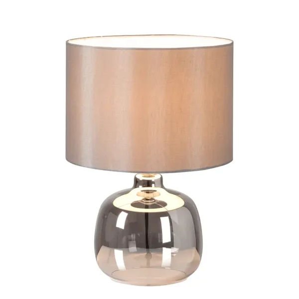 Tischleuchte Loster Ø 26cm Grau/Weiß/Grau Baumwollstoff E27