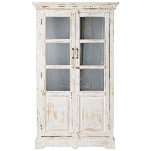 Vitrine aus Mangoholz, B 105cm, weiß antik Avignon