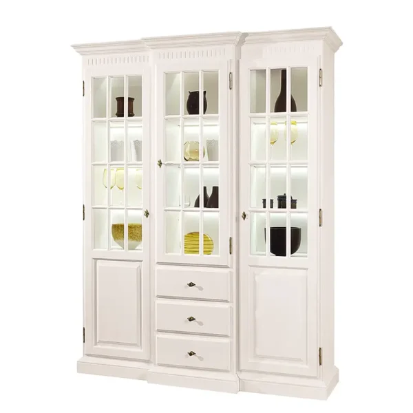 Vitrinenschrank I 171 x 217 x 51cm Beige Pinie massiv - Creme - mit Beleuchtung