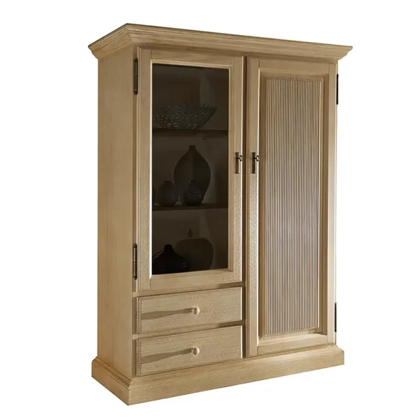 Vitrinenschrank III 121 x 170 x 46cm Beige Pinie massiv - ohne Beleuchtung