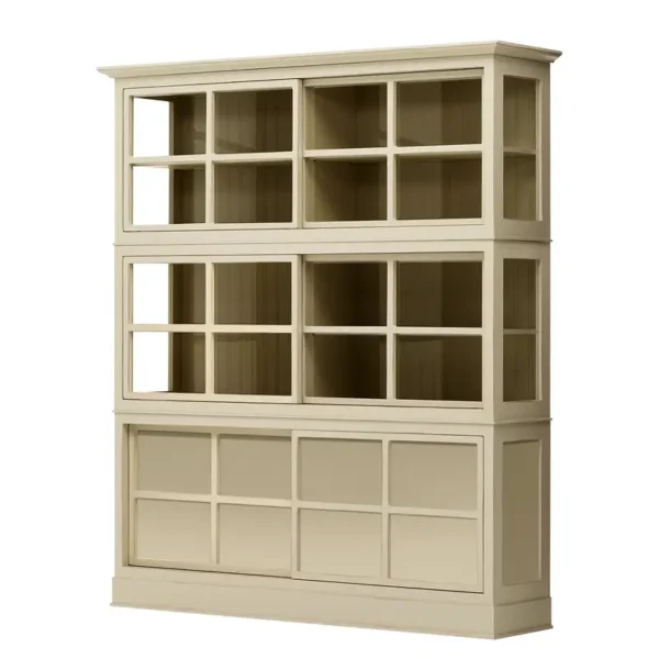 Vitrinenschrank 191 x 220 x 49cm Weiß/Beige/Hellbeige