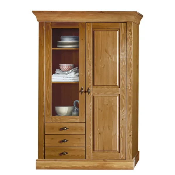 Vitrinenschrank 108 x 163 x 45cm Braun/Kiefer Laugenfarbig