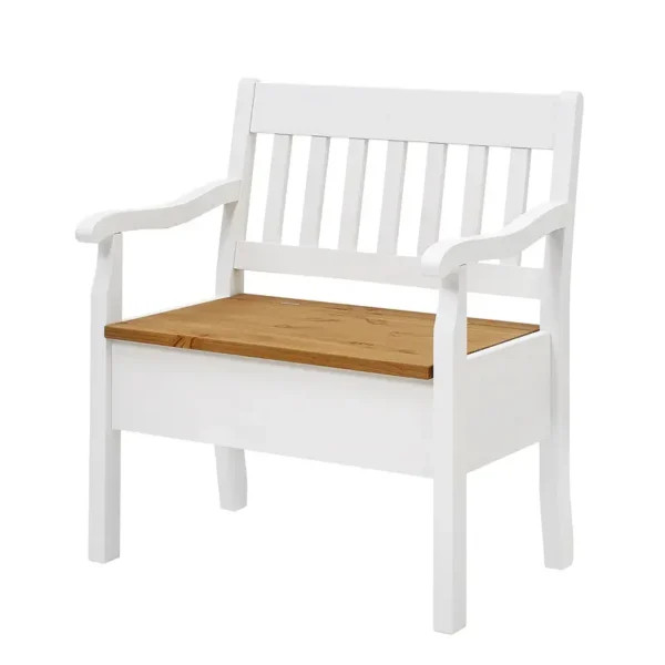 Sitzbank Boston 83cm Braun/Weiß/Kiefer Weiß/Kiefer Laugenfarbig mit Armlehnen