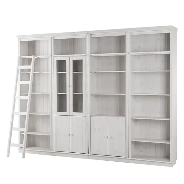 Massive Bücherwand Typ G Massivholz Kiefer, lackiert Weiß/Kiefer Weiß 296 x 223 x 37cm